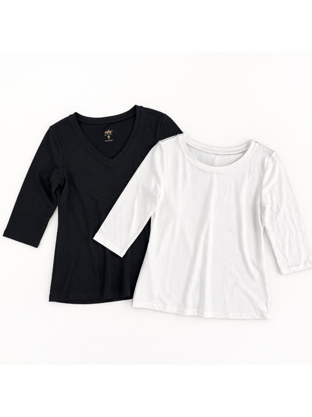 Belle Kim Gravel Primabelle Top Set Black White 3/4 Sleeve Knit XS New